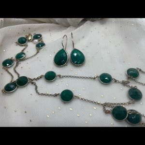 Faceted Emerald Green Stone Necklace and Earring Set